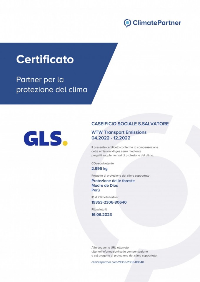 Caseificio Sociale San Salvatore sostiene il Climate Protect di GLS